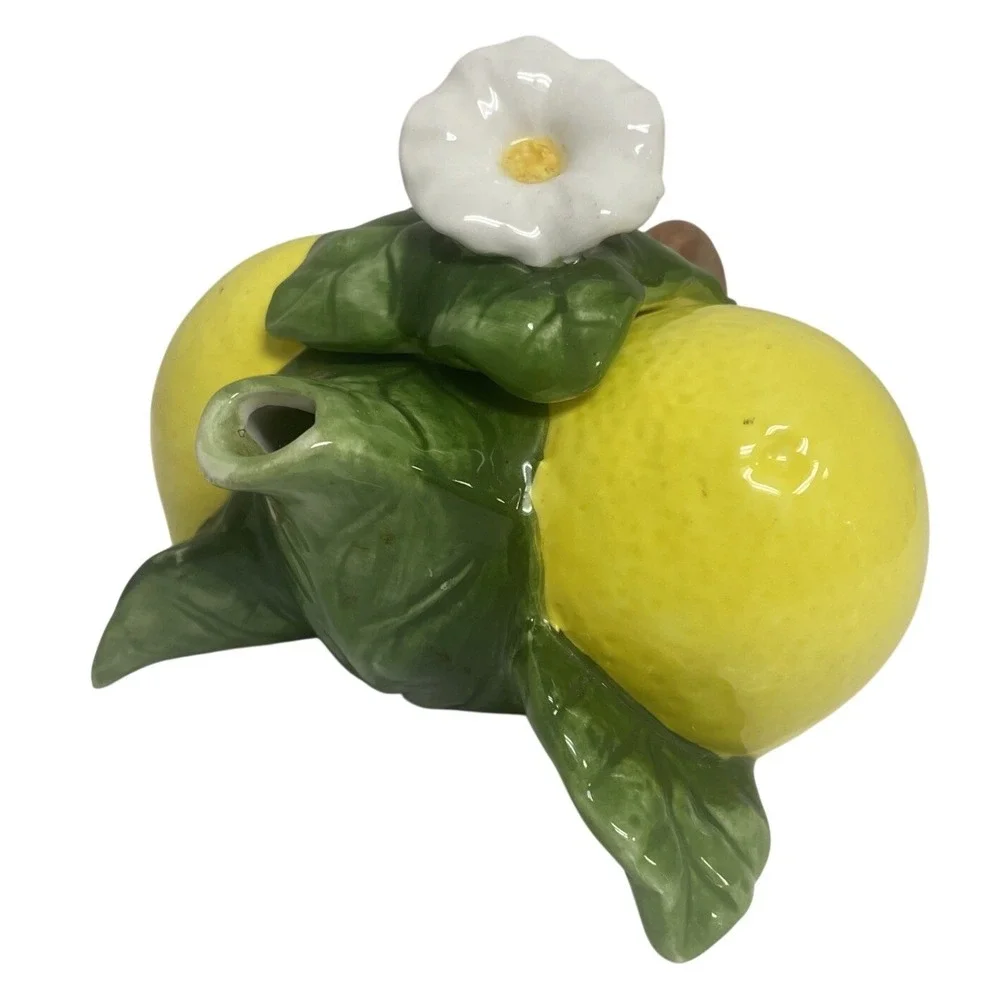 Vintage Lemon Ceramic Teapot Yellow Citrus Fruit Floral Lid Decorative Tea Pot